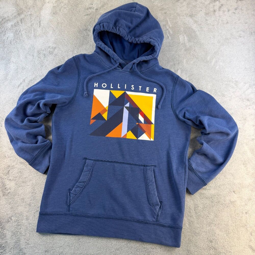 Hollister California Hoodie Geometric Graphic Print Size Small Blue Pullover